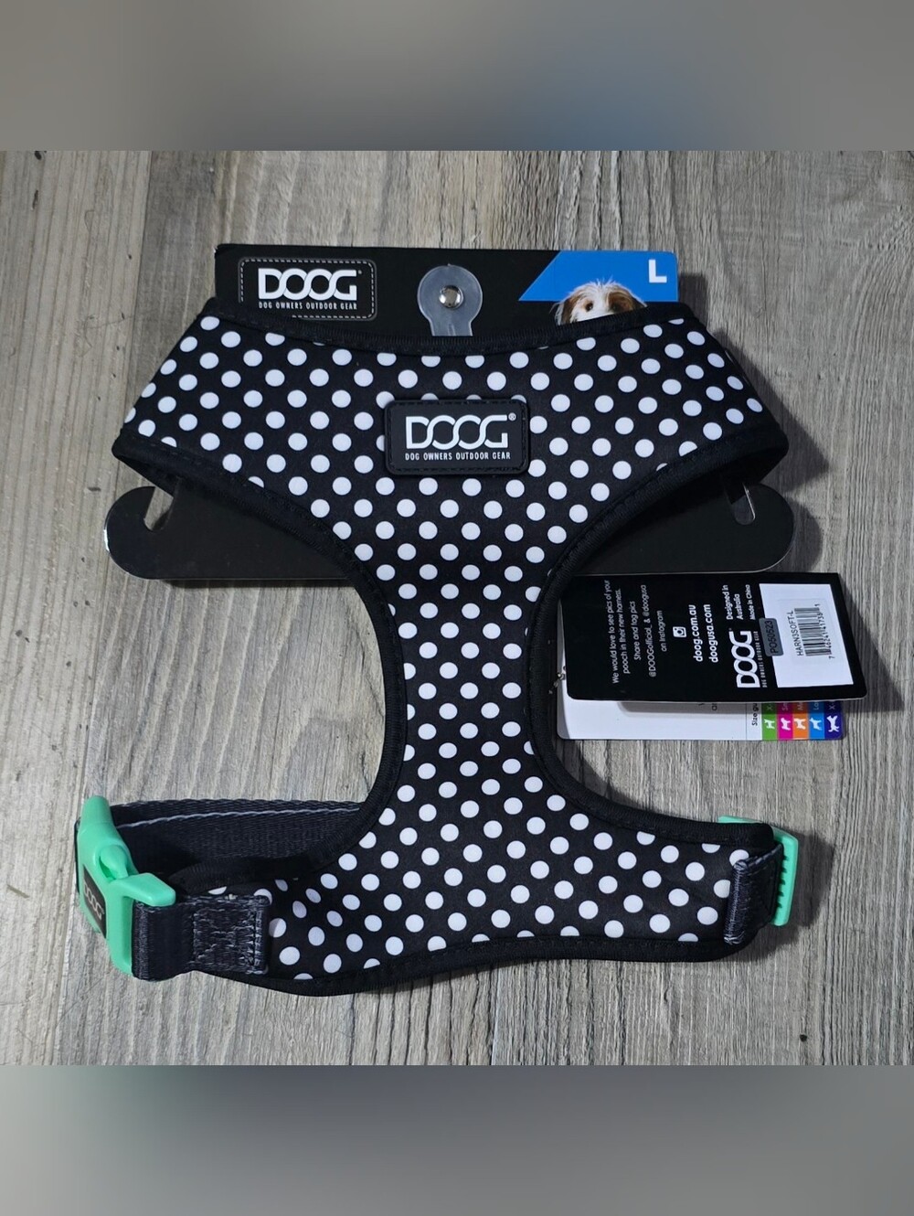 Black & White Polka Dot Dog Harness - Large
